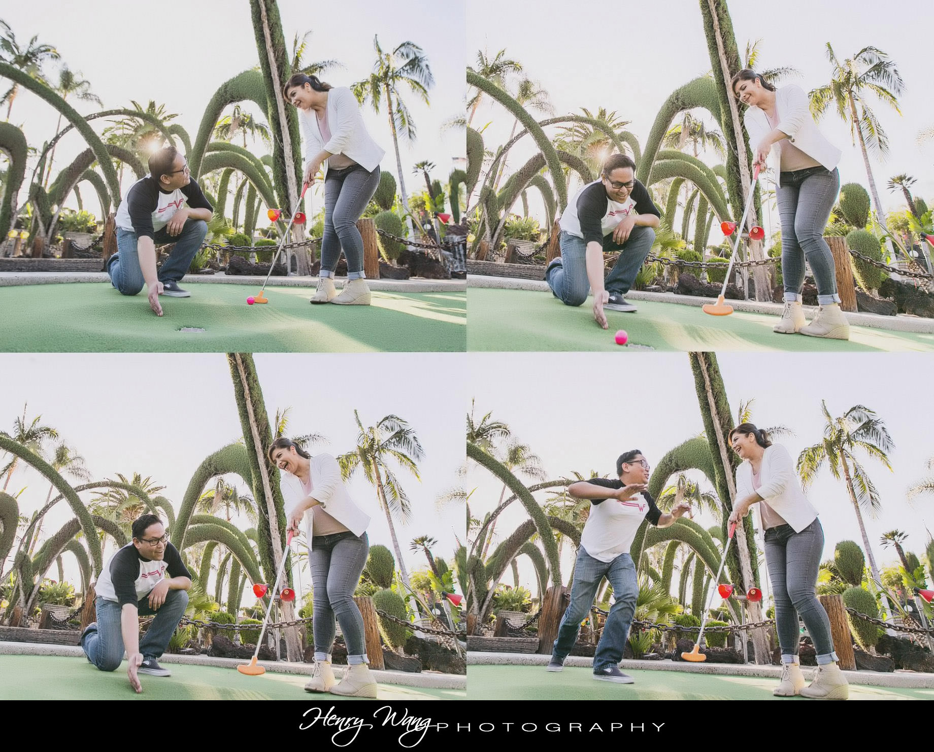 Mini Golf Park and Old Town Pasadena Sunset Engagement Session Photos